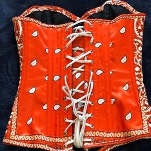 New Orange Sexy Bandana Print Corset